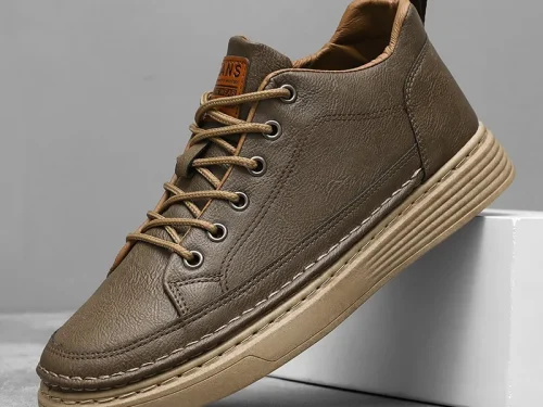 Men's Casual Low-Top Sneakers Stylish British Style Leather Sports Shoes for Men Comfortable and Versatile Footwear for Outdoor