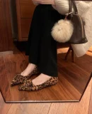 Spring New Women's Suede Pointed Toe Flats with Leopard Print - Stylish and Versatile Slip-On Shoes, High Quality and Affordable