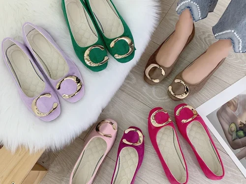 Womens Flat Shoes Casual Metal Buckle Round Toe Slip on Flats Comfortable Everyday Footwear Ideal for Work and Leisure Stylish