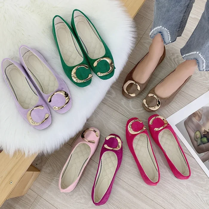 Womens Flat Shoes Casual Metal Buckle Round Toe Slip on Flats Comfortable Everyday Footwear Ideal for Work and Leisure Stylish