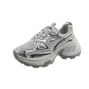 2025 New Spring Autumn Women's Clunky Sneakers Thick Sole Silver Breathable Mesh Lightweight Casual Versatile Sports Shoes