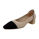 Myway 2025 Women's Hollow Knitted Chunky Heels Breathable Mesh Princess Shoes Trendy Mid-Heel for Ladies