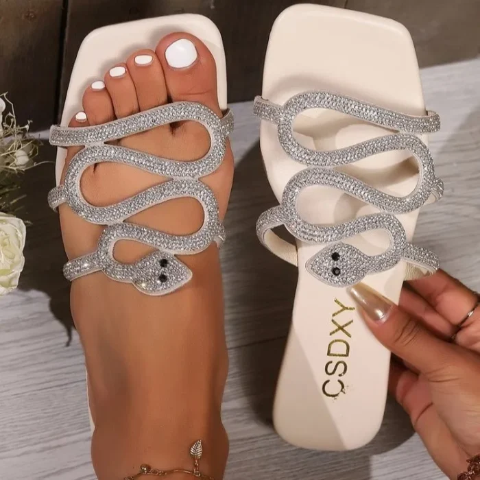 Hot Sale Women Flat Slippers Square Head Open Toe Casual Outdoor Slide Sandals Large Size Summer Beach Slippers