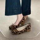 2025 Spring Autumn New Women's Chunky Heel Flats - Blue French Style with Bowknot - High Quality Affordable