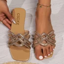 Myway Women Flat Slippers One Strap Flat Slide Sandals for Women Open Toe Outdoor Slip on Large Size Casual Sandals