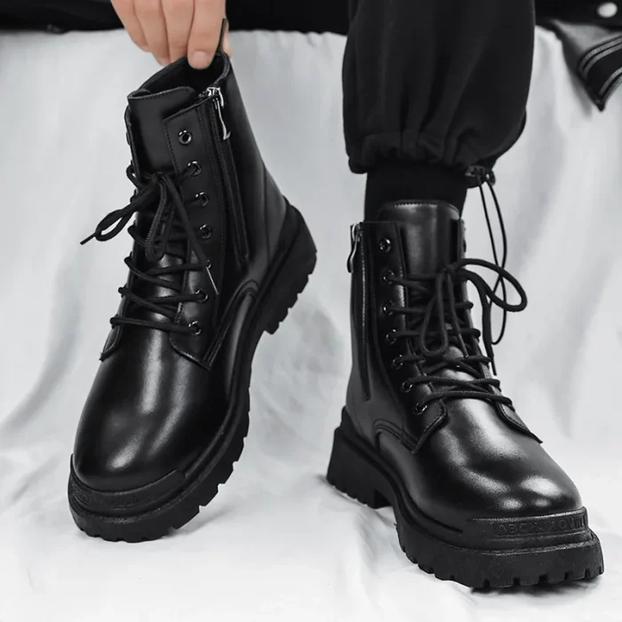 Hot Sale Men's Leather Boots Fall and Winter Stylish Couple Snow Boots Waterproof Leather Martin Boots for Men - Image 2