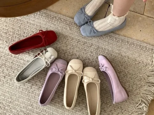 French Bow Womens Low-Cut Ballet Flats - Soft Sole Spring/Autumn Pink Shoes, Affordable Quality Single Shoes for Elegant Style