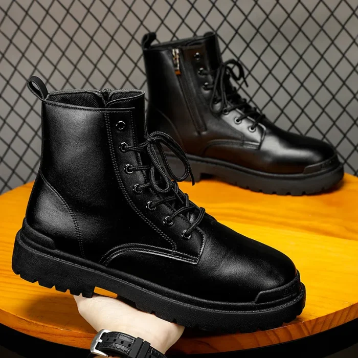 Hot Sale Men's Leather Boots Fall and Winter Stylish Couple Snow Boots Waterproof Leather Martin Boots for Men - Image 4