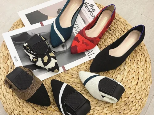 Hot Sale New Women's Mesh Pointed Toe Flats Comfortable Soft Sole Knit Plus Size Casual Shoes for Ladies