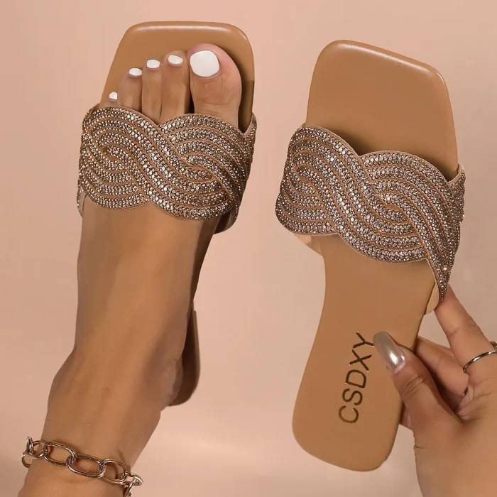 Lower Price Women Flat Slippers One Strap Flat Slide Sandals for Women Open Toe Outdoor Slip on Large Size Casual Sandals