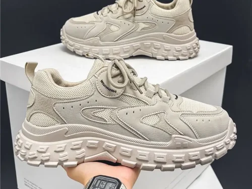 New Design Men's Casual Shoes Mid-Top Sneakers Durable Non-Slip Unique Round Toe Shoes for  Outdoor Everyday Wear