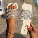 Hot Sale Women Flat Slippers Square Head Open Toe Casual Outdoor Slide Sandals Large Size Summer Beach Slippers