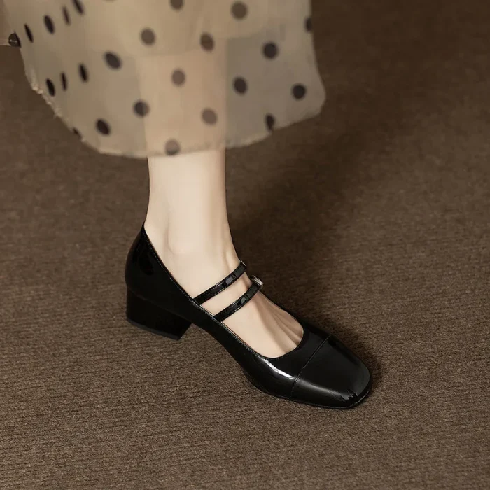 Retro Silver Mary Jane Shoes for Women - Stylish Spring Autumn Mid Heels with One-Buckle Design - Image 3