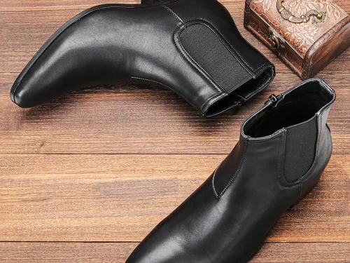 Men's Chelsea Boots Height Increasing High Heel Leather Ankle Boots Stylish Black Premium Quality Boots for Formal Occasion