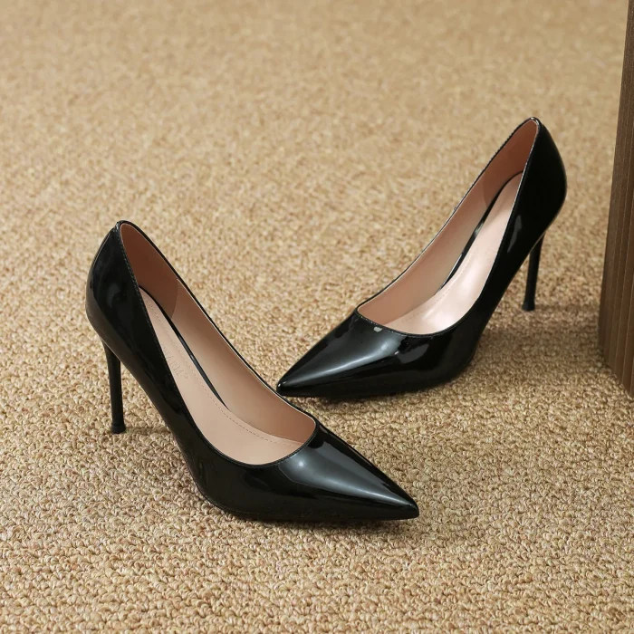 2025 New Summer Womens Nude Patent High Heels , Affordable Luxury Black Nude Heels with Unique Design - Image 5