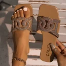 Summer Latest Women's  Flat Slippers Rhinestone Open Toe Sandals Outdoor Slip on Fashionable Large Size Slippers