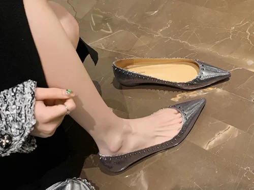 Summer New Women's Pointed Toe Solid Color Flat Shoes with Small Rivet Buckle - Affordable High-Quality Elegant Design
