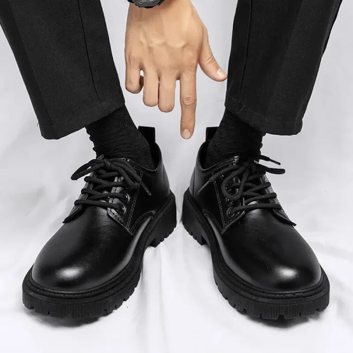 Quality Assurance Men's Thick Bottom Casual Shoes Waterproof Leather Sneakers Non Slip Black Versatile Footwear - Image 4