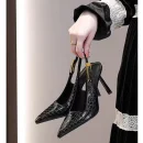 2025 New Women's Black Pointed Toe High Heels - Elegant Thin Heel Sexy French Style Buckle Strap Shoes