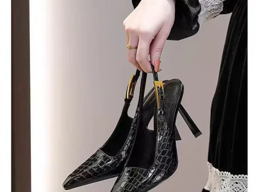 2025 New Women's Black Pointed Toe High Heels - Elegant Thin Heel Sexy French Style Buckle Strap Shoes