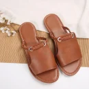 Myway 2025 New Womens Casual Beach Slippers Summer Pure Color Woven Beach Sandals Lightweight Slip on Shoes