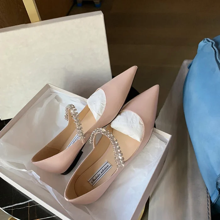 Women's Pink Flat Shoes - Summer New Korean Fashion Pointed Toe Rhinestone Slip-On Ballerina Flats, Soft Sole - Image 3