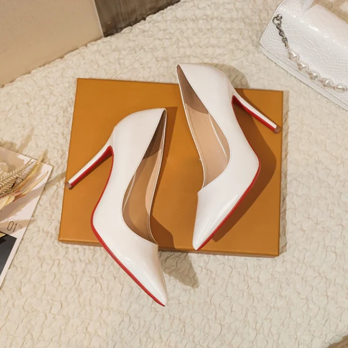 2025 Trendy Red Bottom Sexy High Heels for Women - Pointed Toe Stiletto in Nude Patent Leather - High-Quality Elegant Stilettos - Image 2