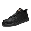 Men's Casual Mid-Top Sneakers Stylish British Style Leather Sports Shoes for Men Comfortable and Versatile Sneakers for Adult