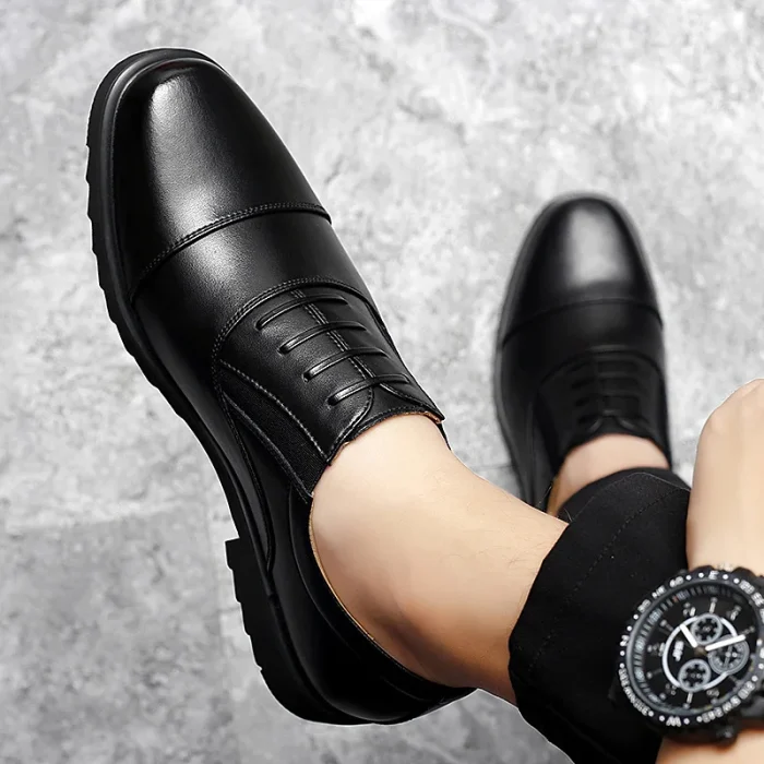 Men's Leather Shoes Business Casual Oxford Shoes Triple-Panel Dress Shoe Stylish Comfort Genuine Cowhide Leather for Adult - Image 4
