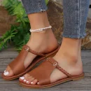 Myway 2025 New Womens Casual Beach Slippers Summer Pure Color Woven Beach Sandals Lightweight Slip on Shoes
