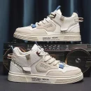 Men's Casual Mid-Top Canvas Sneakers Waterproof Shoes for Spring and Autumn Comfort Stylish Breathable Footwear for Everyday Use