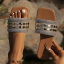 2025 Price Women Flat Slippers Open Toe Square Head Casual Outdoor Slide Sandals Large Size Summer Beach Slippers