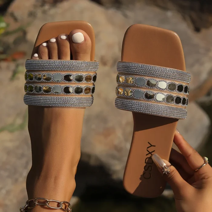 2025 Price Women Flat Slippers Open Toe Square Head Casual Outdoor Slide Sandals Large Size Summer Beach Slippers - Image 3