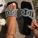 Summer Latest Women's  Flat Slippers Rhinestone Open Toe Sandals Outdoor Slip on Fashionable Large Size Slippers