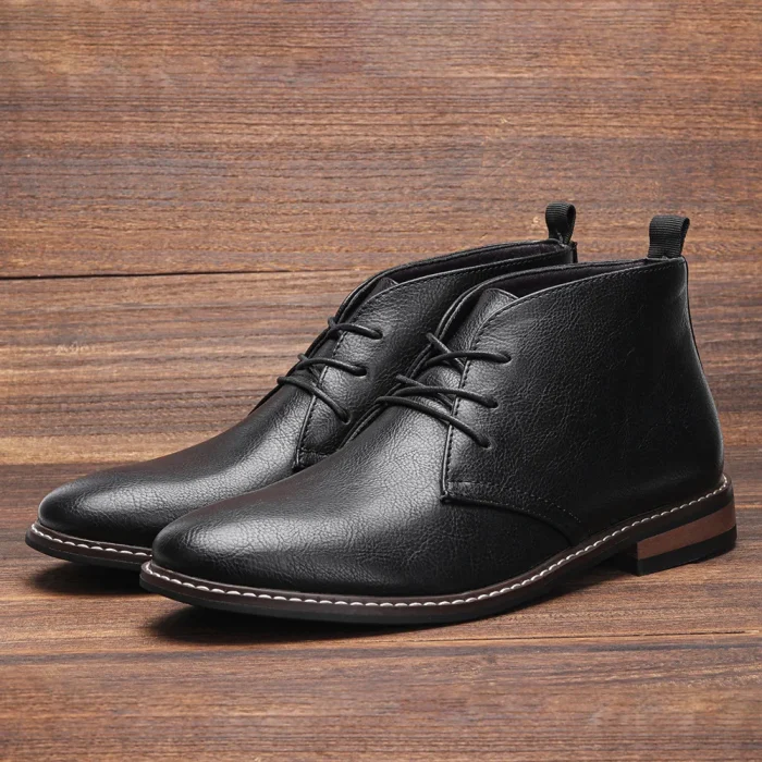 Men's Chelsea Boots Classic British Style Black Low Heel Chukka Boot Top Grain Leather Shoes for Parties and Formal Occasions - Image 3
